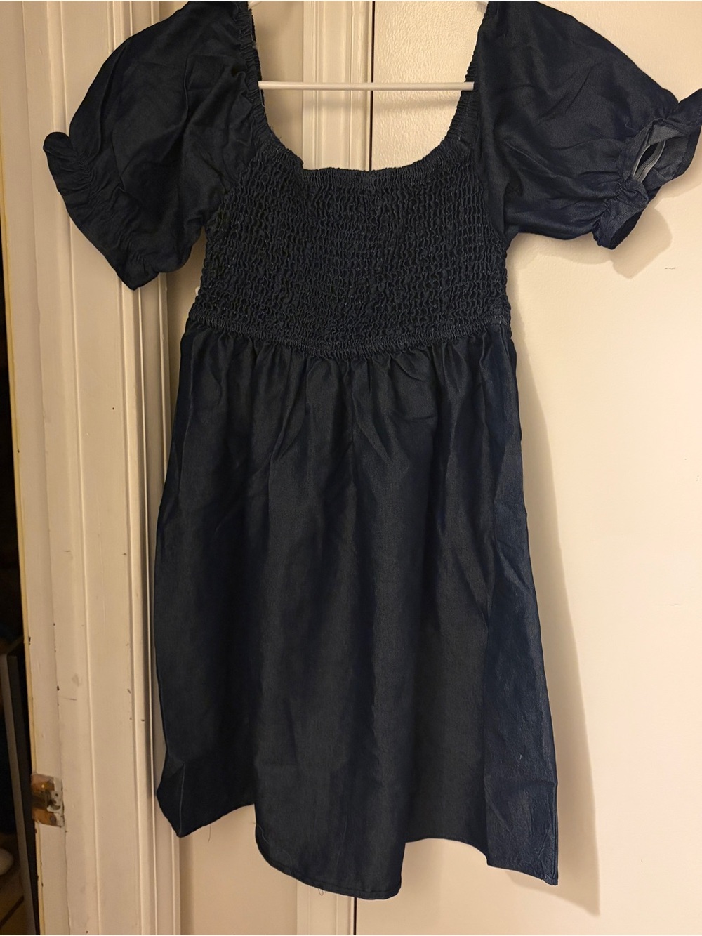 NWT Girls Denim Smocked Puff-Sleeve Dress